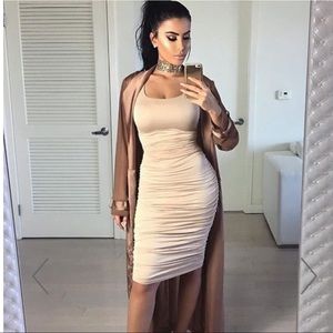 Natural colored ruched dress